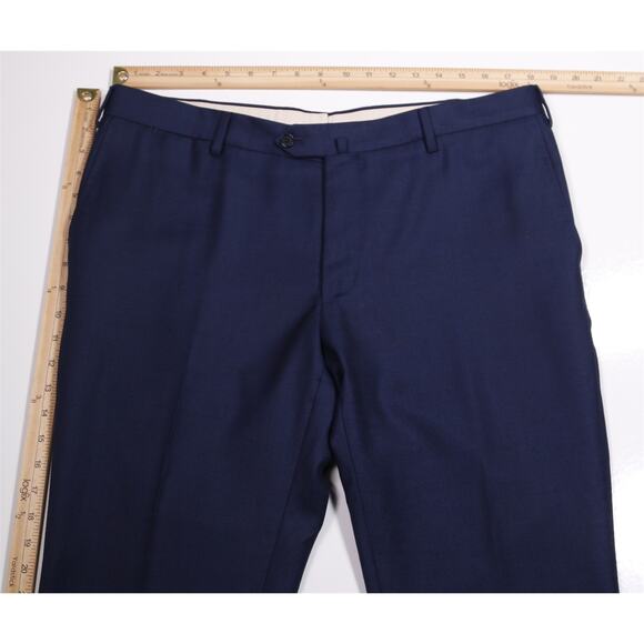 Errico Formicola Blue Birdseye Woven Flat Front Wool Dress Pants Trousers 37x30 - Picture 4 of 7